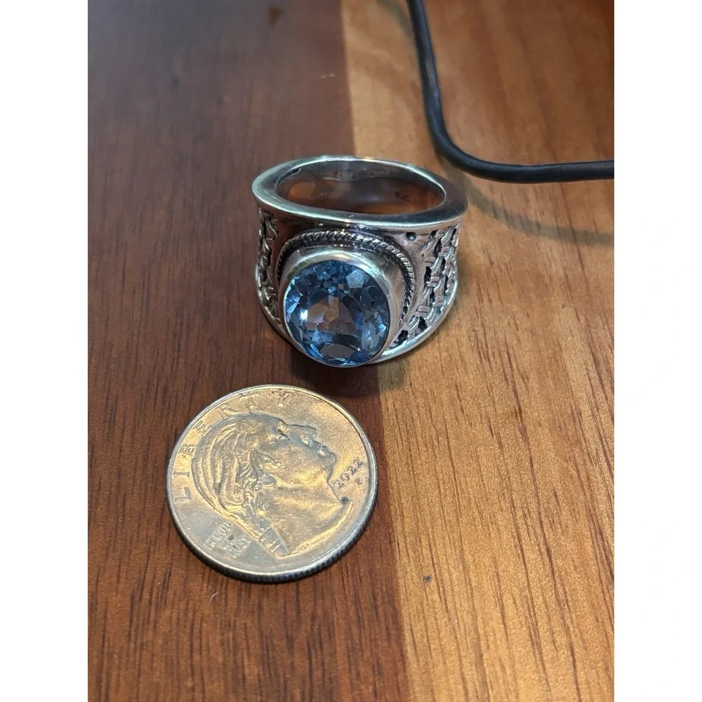 Vintage BJC Blue Topaz Ring Woven Byzantine  Sterling Silver Sz9.5